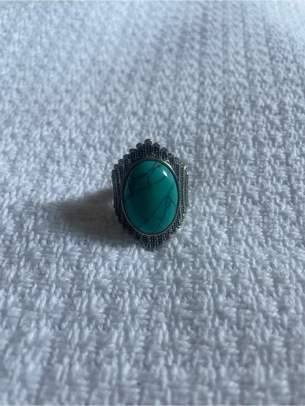 Turquoise Oval Stone Silver-Tone Statement Ring - Women